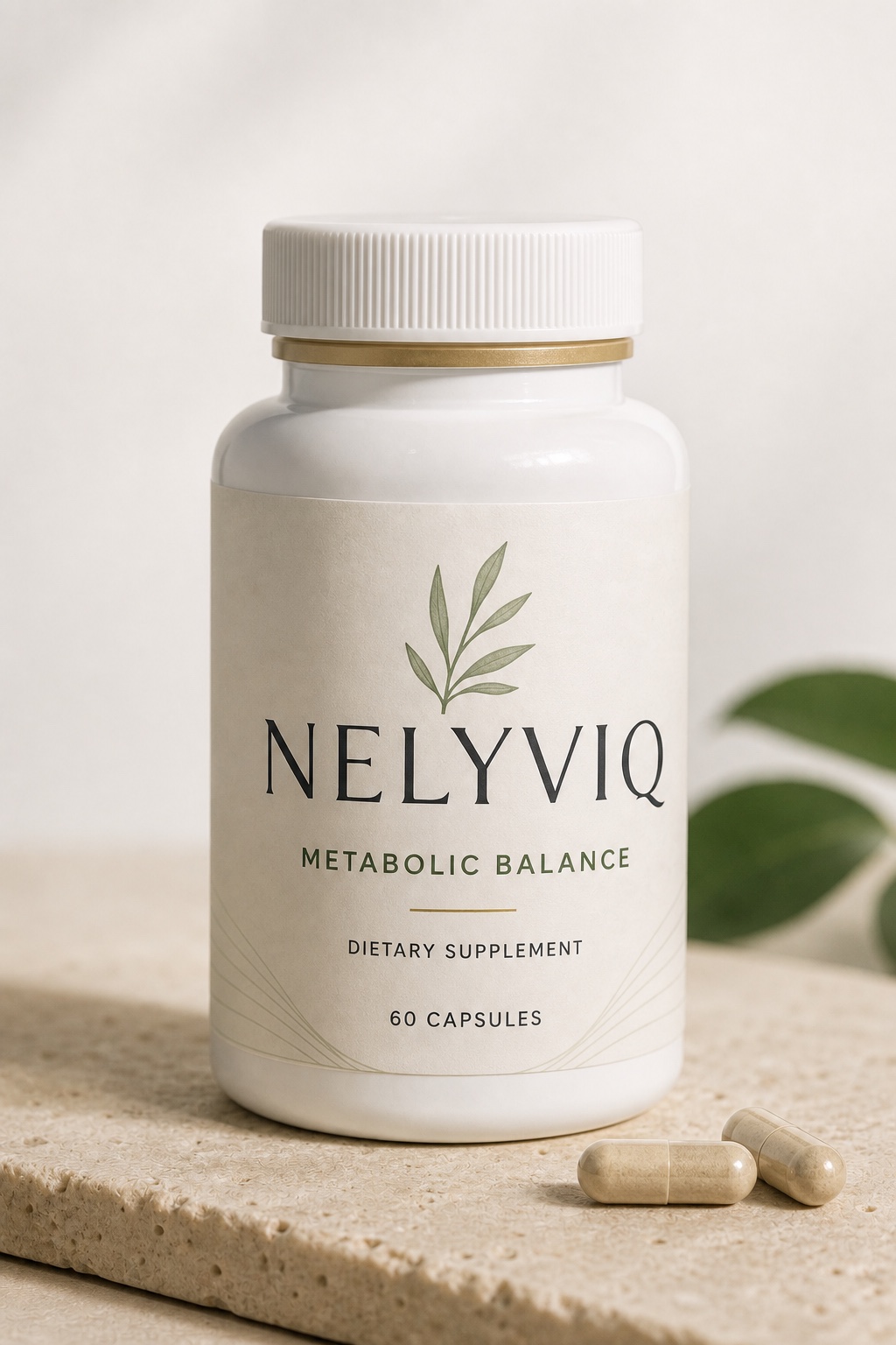 Close-up of the Nelyviq Metabolic Balance concept bottle